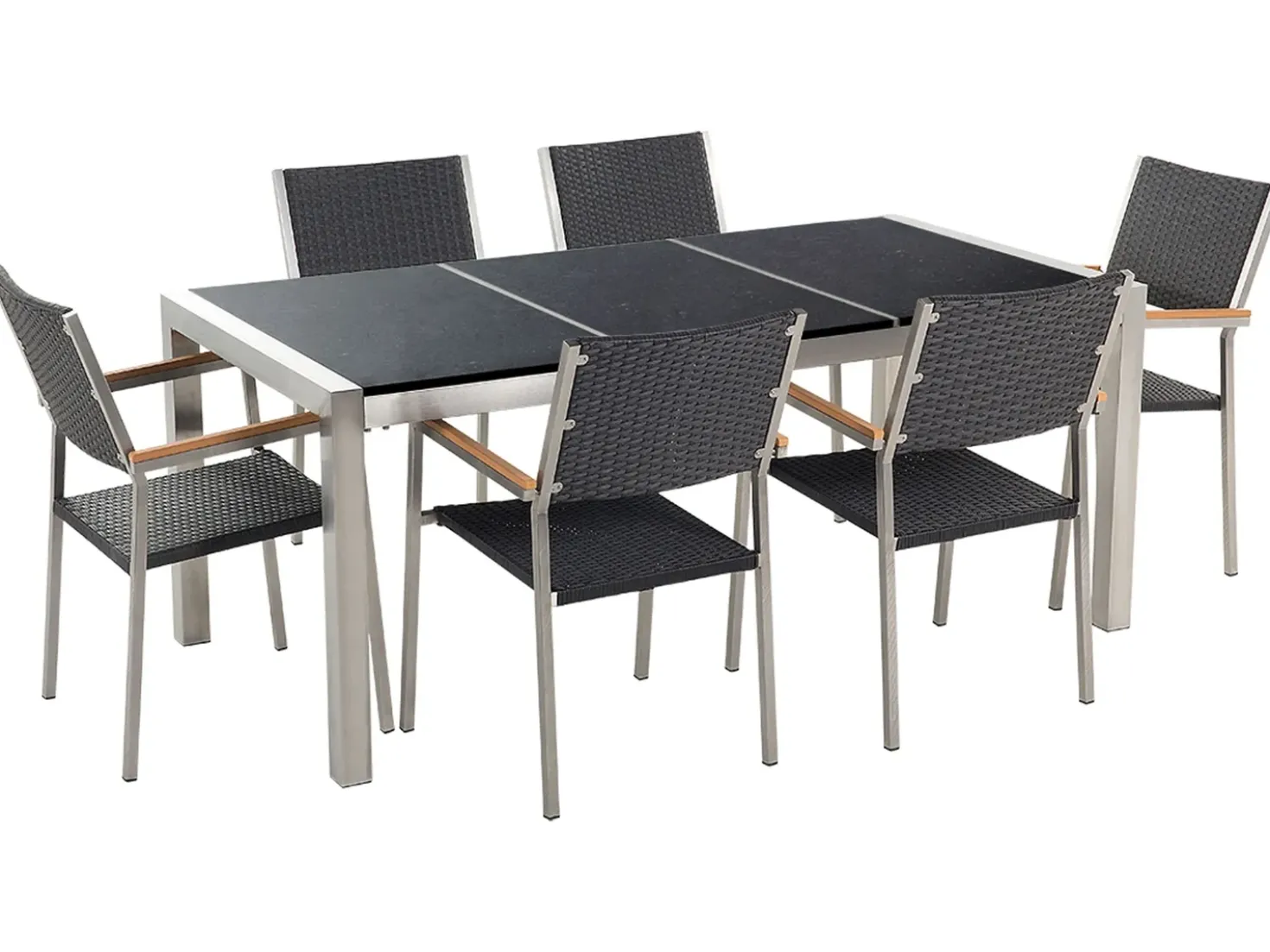 Set da pranzo da giardino 6 posti GROSSETO Piastra tripla Granito Lucido Nero