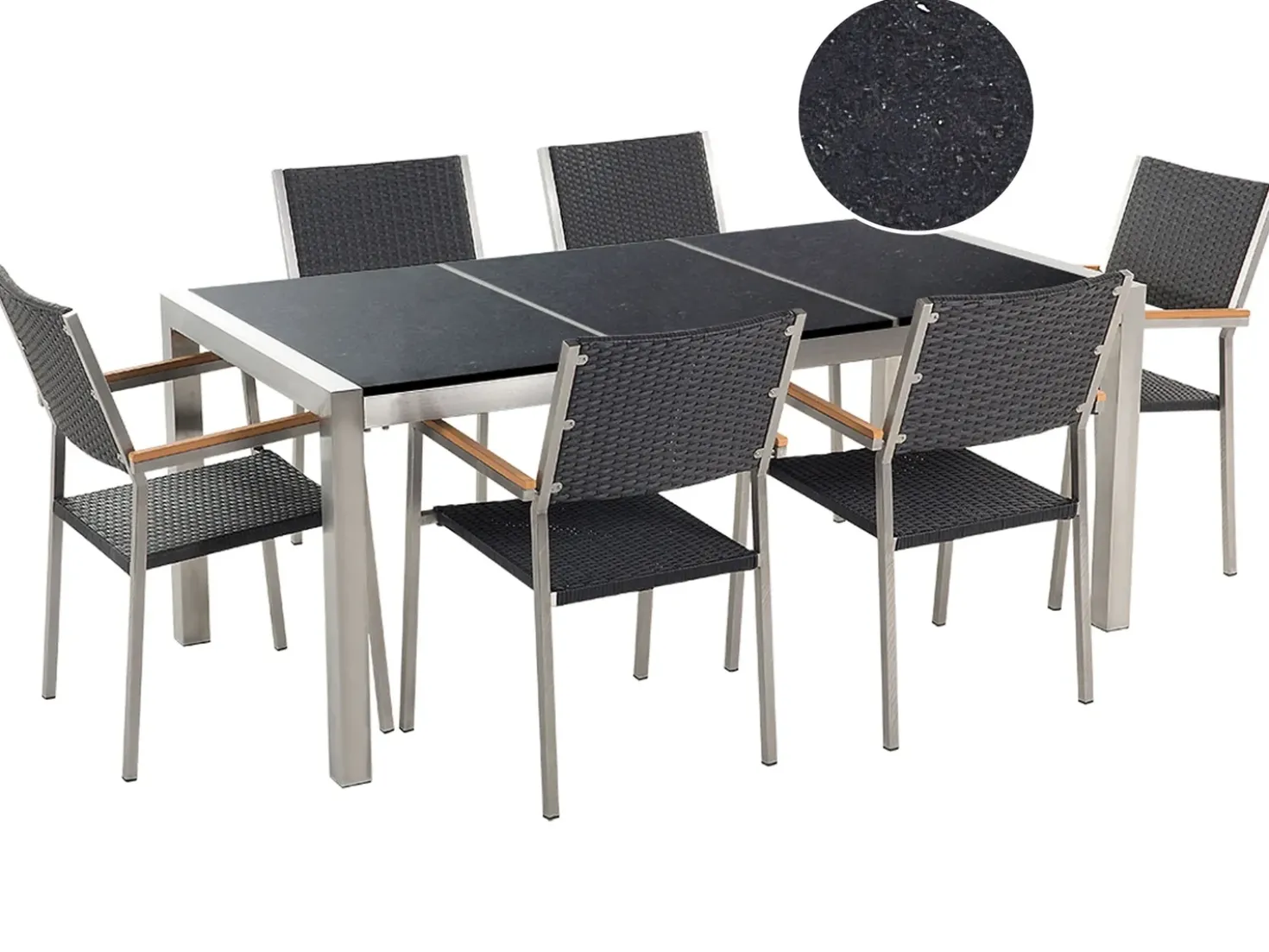 Set da pranzo da giardino 6 posti GROSSETO Piastra tripla Granito Lucido Nero