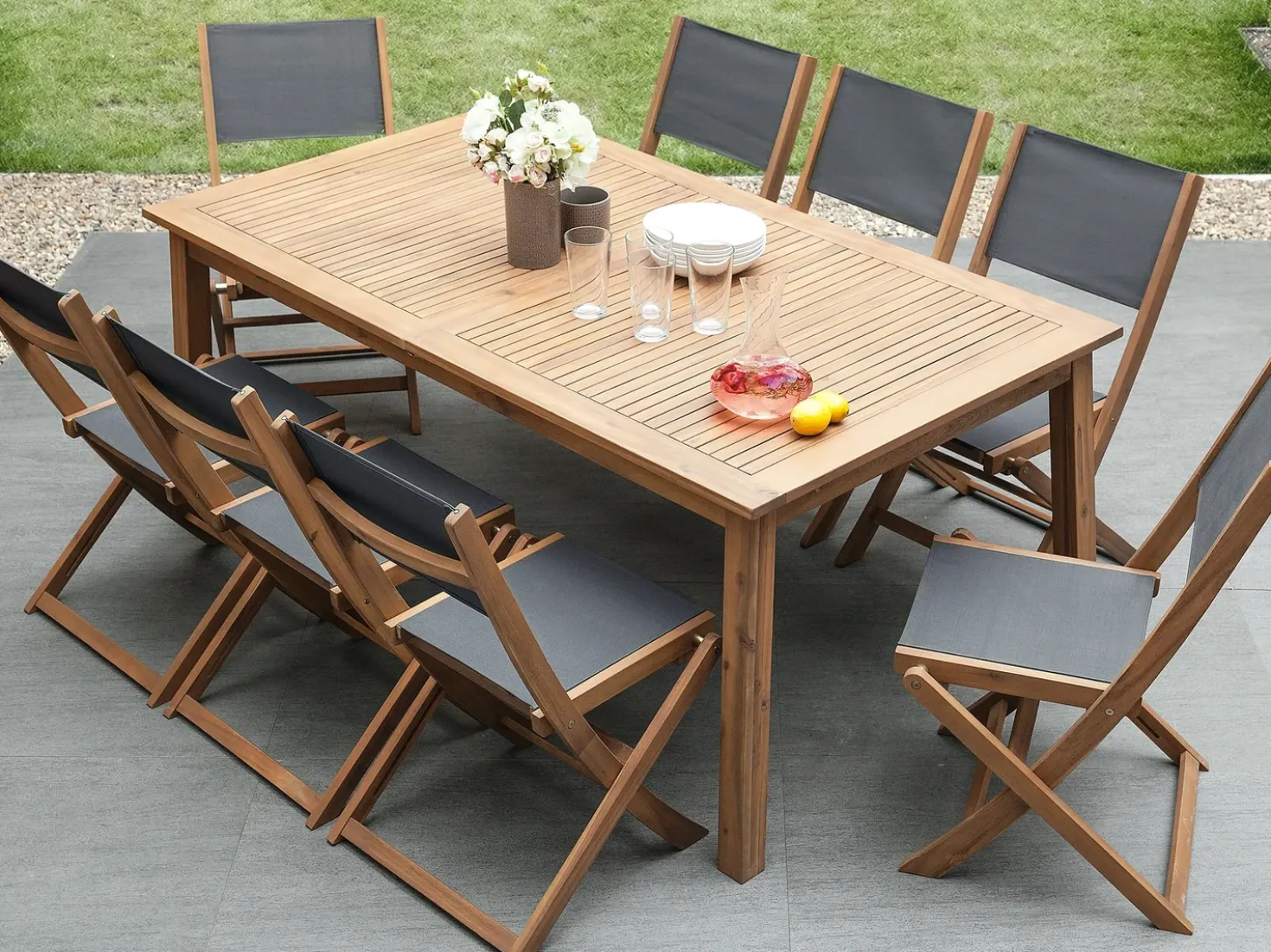Set da pranzo da giardino con lettini 8 posti CESANA Legno d'acacia Marrone chiaro