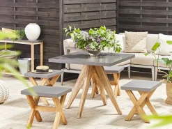 Set da pranzo da giardino con sgabelli 4 posti OLBIA Cemento Grigio