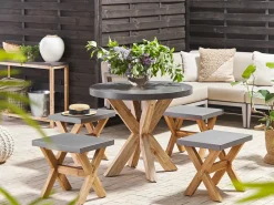 Set da pranzo da giardino con sgabelli 4 posti OLBIA Cemento Grigio