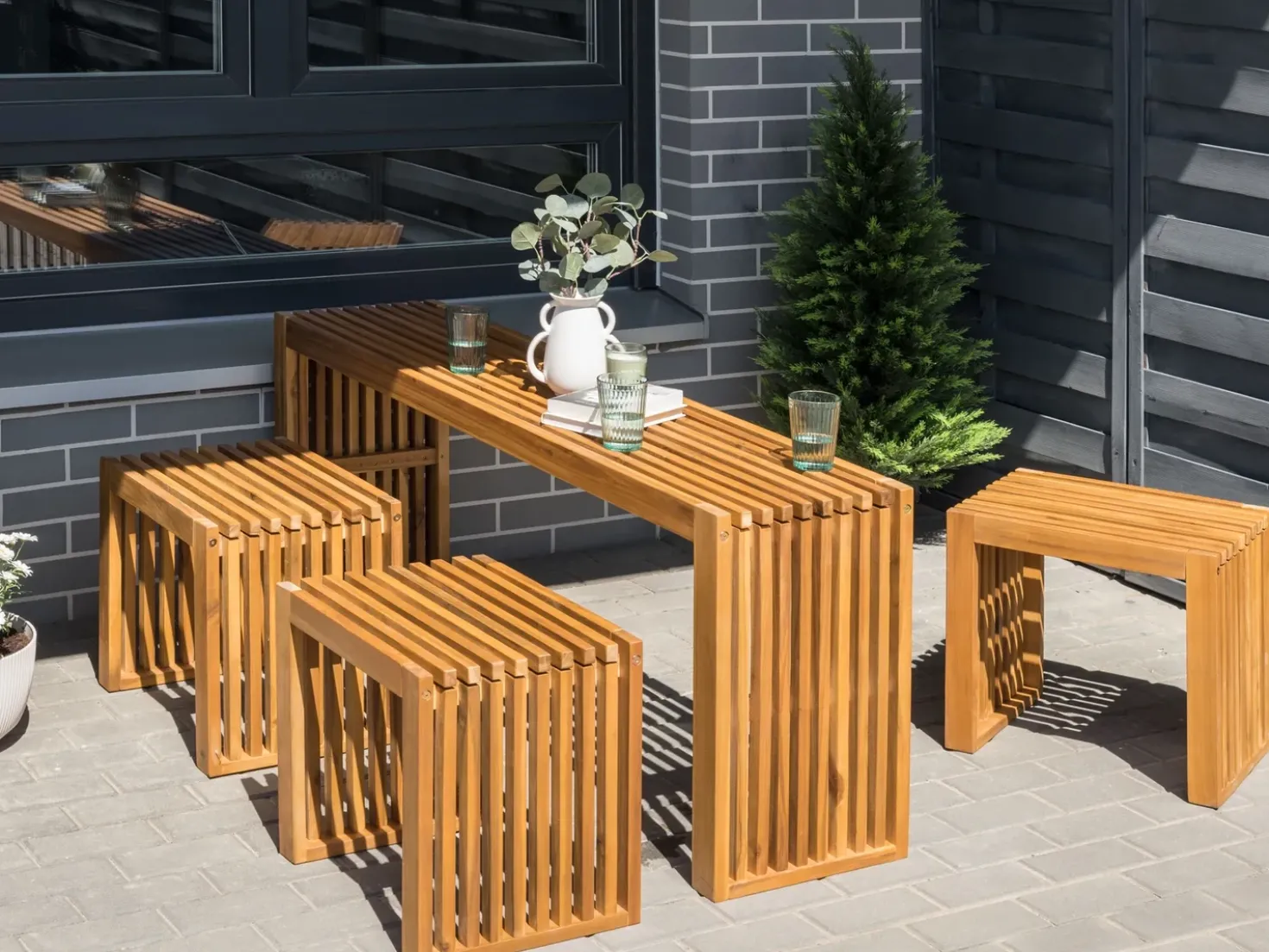 Set da pranzo da giardino con sgabelli 3 posti BELLANO Legno d'acacia Marrone