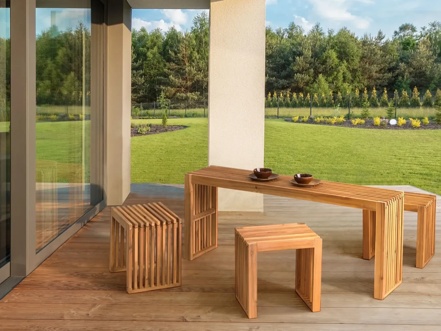 Set da pranzo da giardino con sgabelli 3 posti BELLANO Legno d'acacia Marrone