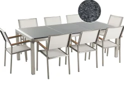 Set da pranzo da giardino 8 posti GROSSETO Piastra tripla Granito Lucido Grigio/Bianco