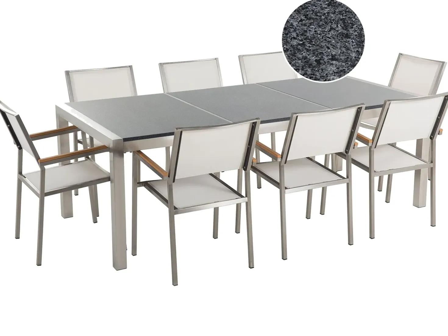 Set da pranzo da giardino 8 posti GROSSETO Piastra tripla Granito Lucido Grigio/Bianco