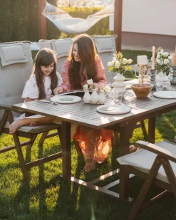 Set da pranzo da giardino 6 posti AMANTEA con cuscini Legno d'acacia Tortora
