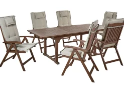 Set da pranzo da giardino 6 posti AMANTEA con cuscini Legno d'acacia Tortora