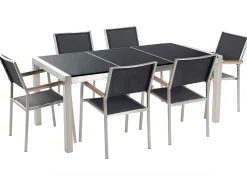Set da pranzo da giardino 6 posti GROSSETO Piastra tripla Granito Lucido Nero