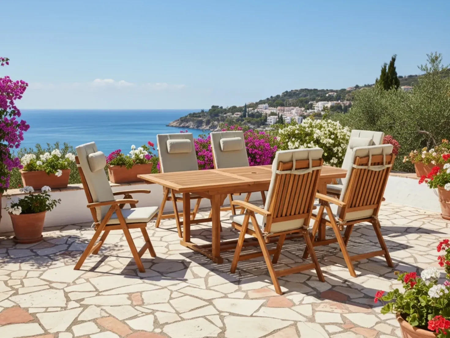Set da pranzo da giardino 6 posti JAVA PREMIUM Legno d'acacia Tortora