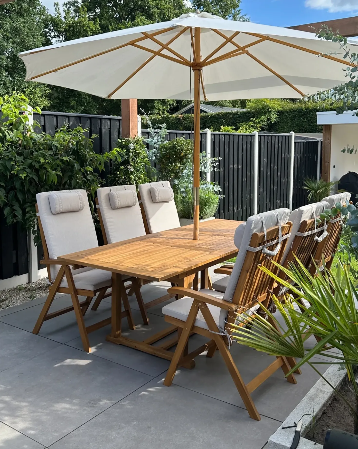 Set da pranzo da giardino 6 posti JAVA PREMIUM Legno d'acacia Tortora