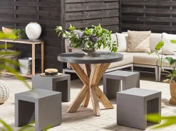 Set da pranzo da giardino con sgabelli 4 posti OLBIA/TARANTO Cemento Grigio