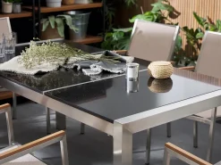 Set da pranzo da giardino 6 posti GROSSETO Piastra tripla Granito Lucido Grigio/Nero