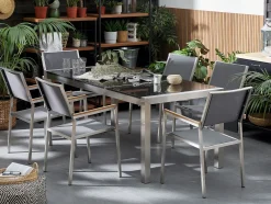 Set da pranzo da giardino 6 posti GROSSETO Piastra tripla Granito Lucido Grigio/Nero