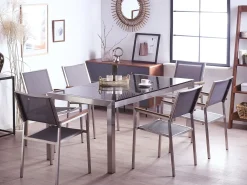 Set da pranzo da giardino 6 posti GROSSETO Piastra tripla Granito Lucido Grigio/Nero