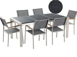 Set da pranzo da giardino 6 posti GROSSETO Piastra tripla Granito Lucido Grigio/Nero