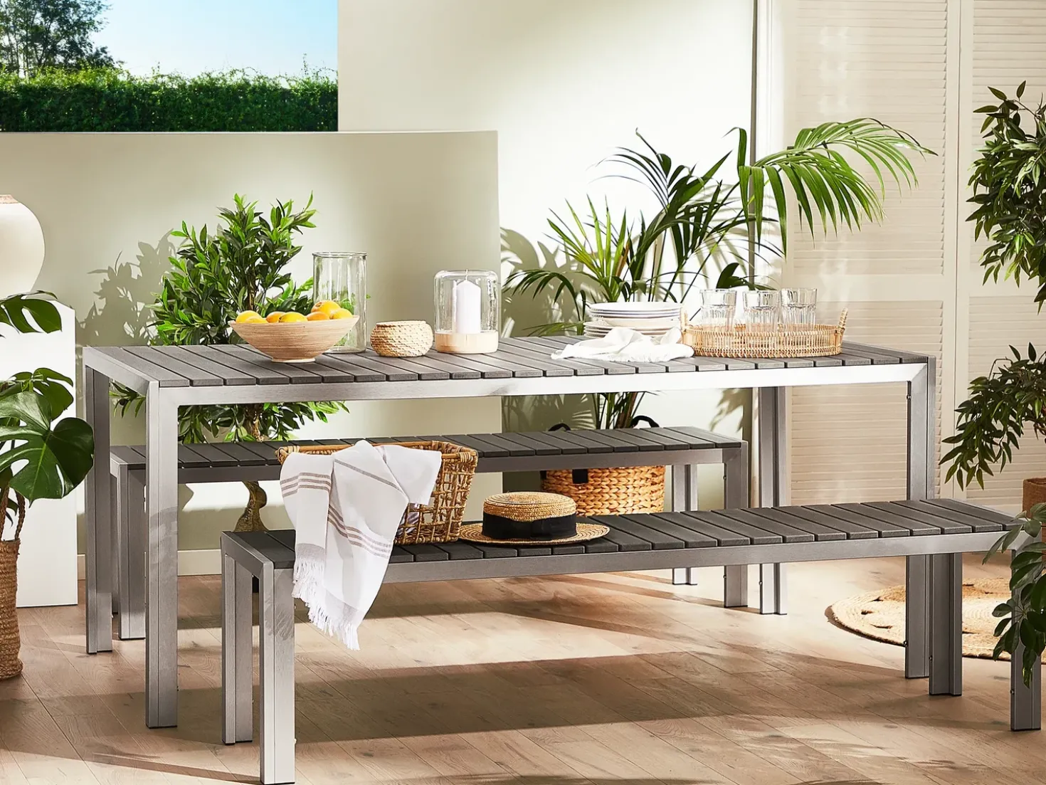 Set da pranzo da giardino con panche 6 posti NARDO Grigio