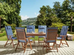 Set da pranzo da giardino 6 posti AMANTEA con cuscini Legno d'acacia Blu