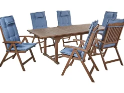 Set da pranzo da giardino 6 posti AMANTEA con cuscini Legno d'acacia Blu