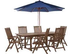 Set da pranzo da giardino 6 posti AMANTEA con Ombrellone Legno d'acacia Blu