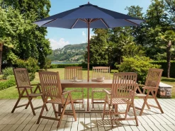 Set da pranzo da giardino 6 posti AMANTEA con Ombrellone Legno d'acacia Blu