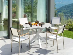 Set da pranzo da giardino 4 posti MALETTO/GROSSETO Metallo Effetto marmo Bianco/Beige