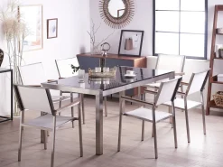 Set da pranzo da giardino 6 posti GROSSETO Piastra tripla Granito Lucido Nero/Bianco