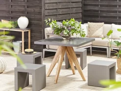 Set da pranzo da giardino con sgabelli 4 posti OLBIA/TARANTO Cemento Grigio