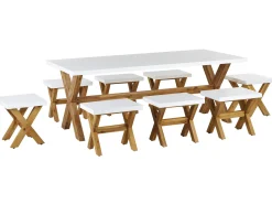 Set da pranzo da giardino con sgabelli 8 posti OLBIA Cemento Bianco