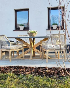 Set da pranzo da giardino 4 posti ORISTANO con cuscini Cemento Beige