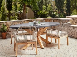 Set da pranzo da giardino 4 posti ORISTANO con cuscini Cemento Beige