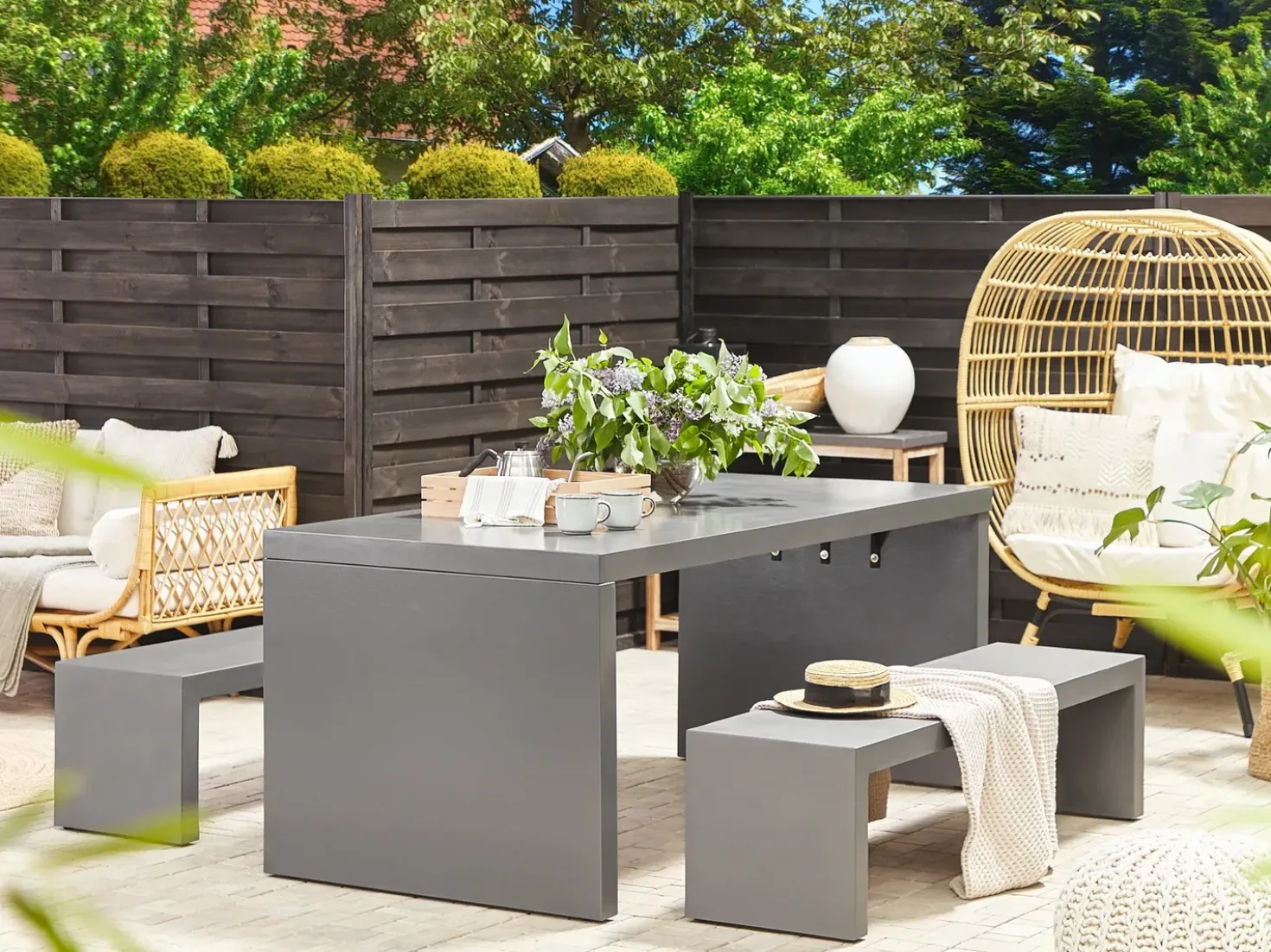 Set da pranzo da giardino con panche 4 posti TARANTO Cemento Grigio