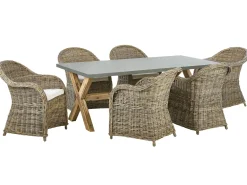 Set da pranzo da giardino 6 posti SUSUA/OLBIA con cuscini Cemento Marrone chiaro