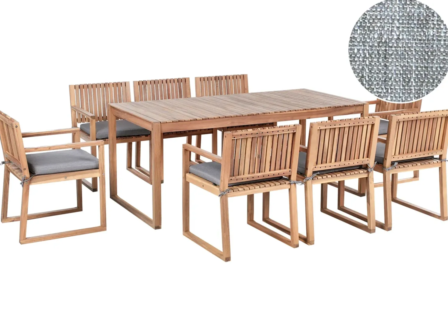 Set da pranzo da giardino 8 posti SASSARI PREMIUM con cuscini Legno di acacia certificato Grigio melange