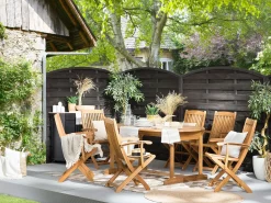 Set da pranzo da giardino 6 posti MAUI con Ombrellone (12 opzioni) Legno d'acacia Marrone chiaro