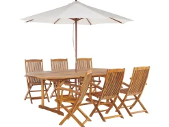 Set da pranzo da giardino 6 posti MAUI con Ombrellone (12 opzioni) Legno d'acacia Marrone chiaro