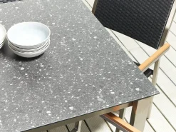Set da pranzo da giardino 6 posti COSOLETO/GROSSETO Vetro temperato Effetto granito Nero