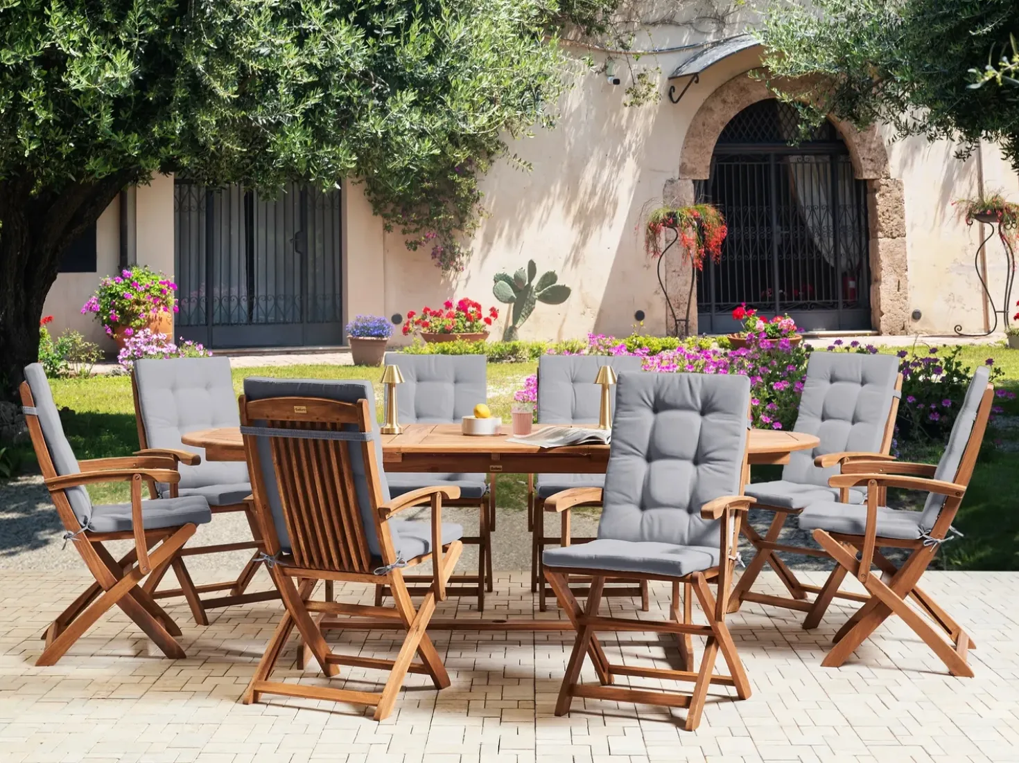Set da pranzo da giardino 8 posti MAUI PREMIUM Legno d'acacia Grigio chiaro