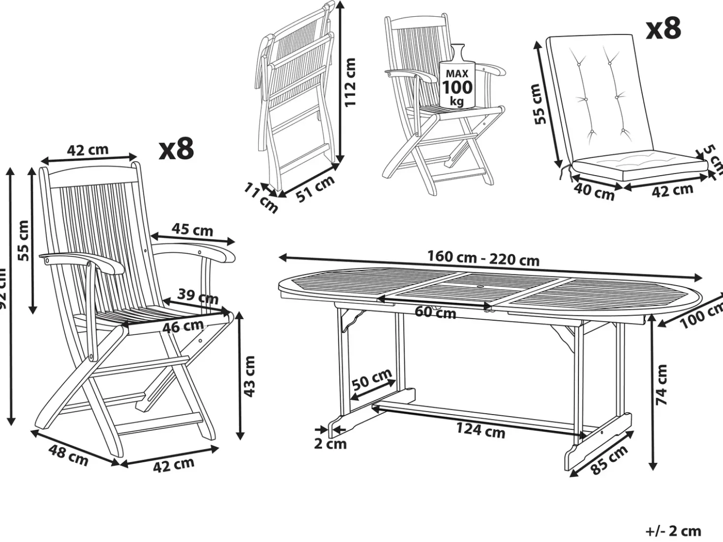 Set da pranzo da giardino 8 posti MAUI PREMIUM Legno d'acacia Grigio chiaro