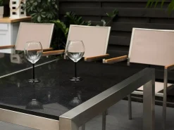 Set da pranzo da giardino 8 posti GROSSETO Piastra tripla Granito Lucido Nero/Beige