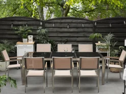 Set da pranzo da giardino 8 posti GROSSETO Piastra tripla Granito Lucido Nero/Beige