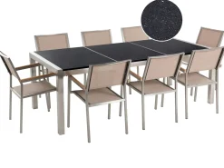 Set da pranzo da giardino 8 posti GROSSETO Piastra tripla Granito Lucido Nero/Beige