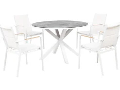 Set da pranzo da giardino 4 posti MALETTO/BUSSETO Metallo Effetto marmo Bianco