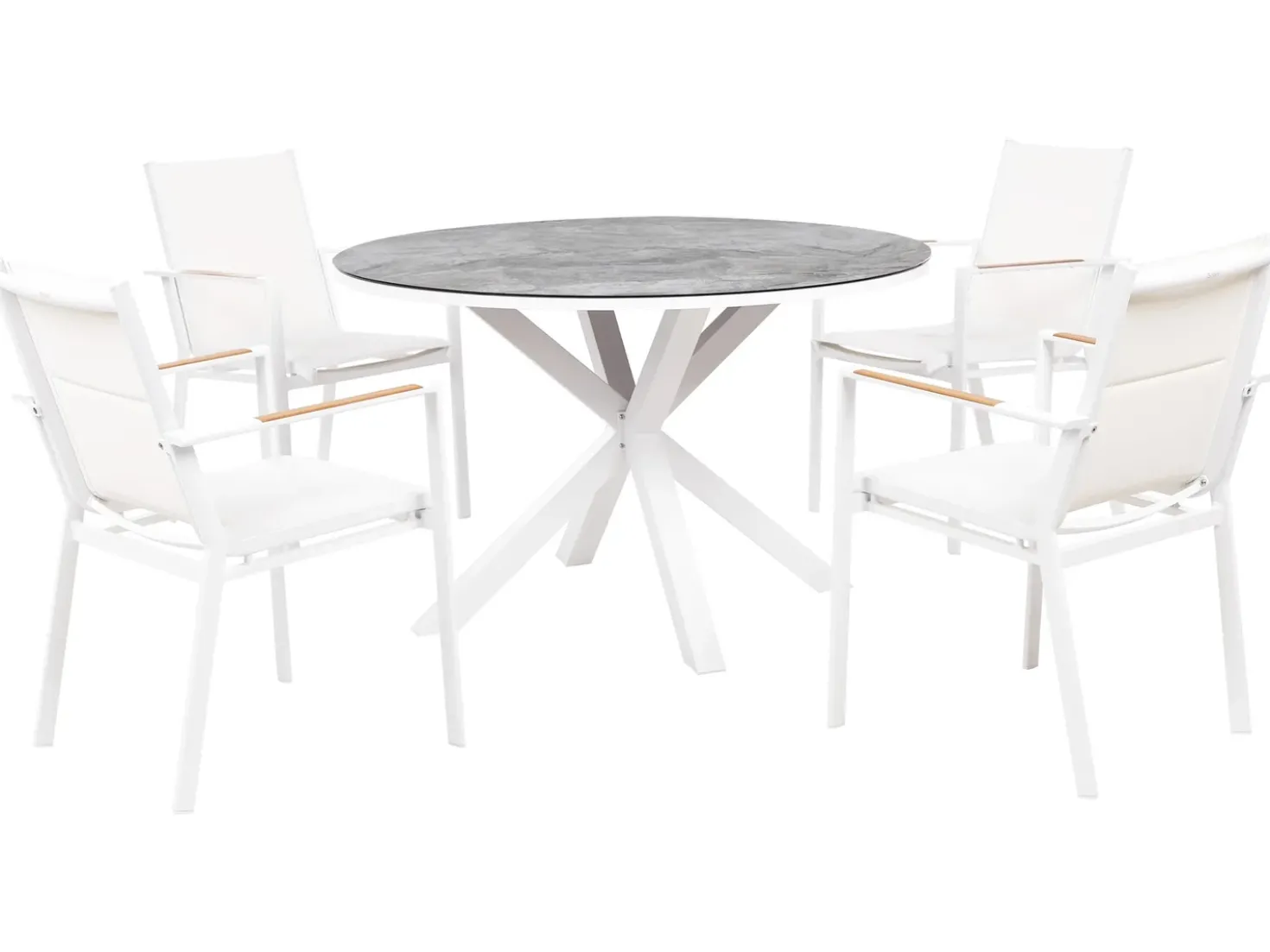 Set da pranzo da giardino 4 posti MALETTO/BUSSETO Metallo Effetto marmo Bianco