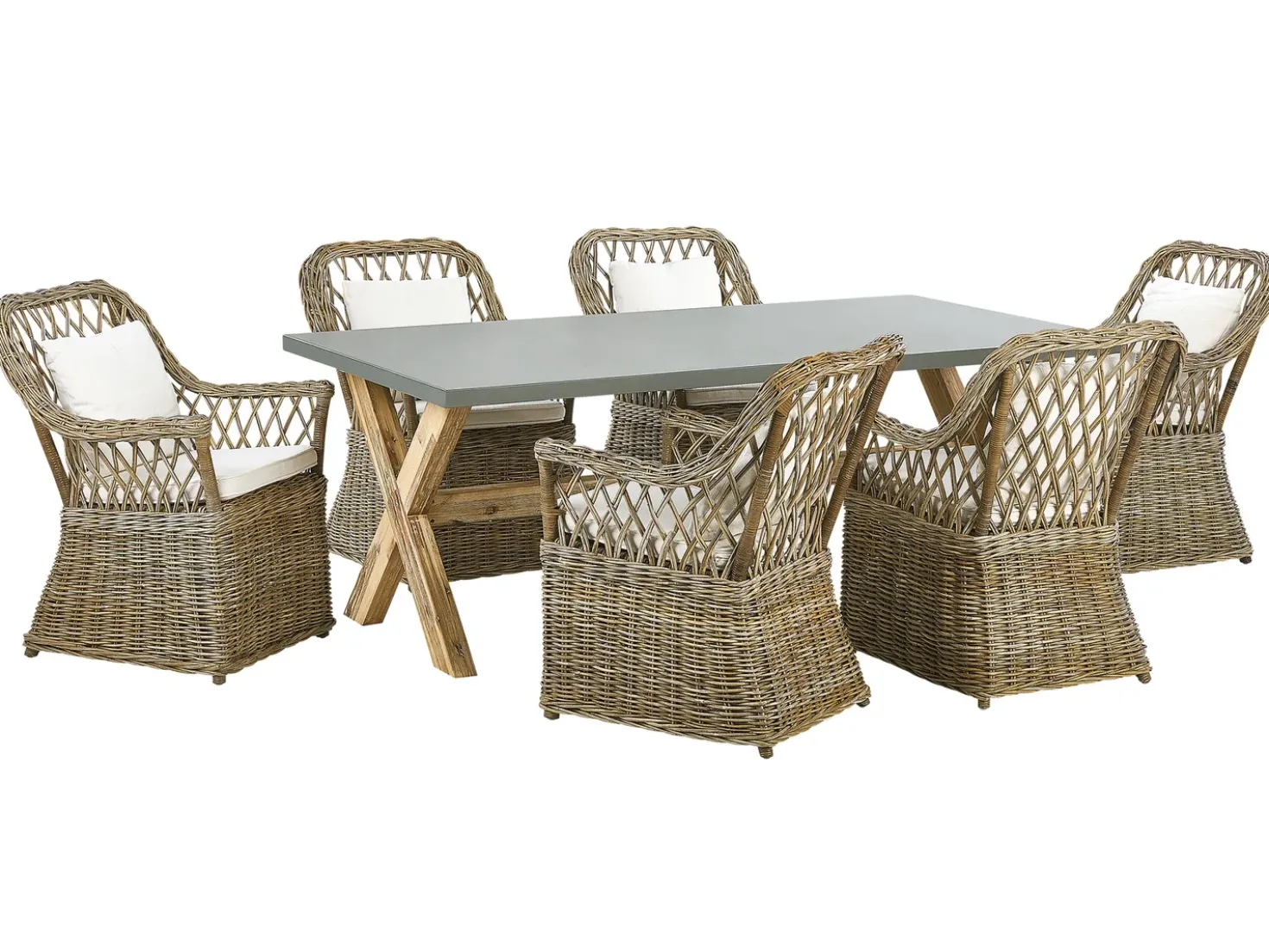 Set da pranzo da giardino 6 posti MAROS/OLBIA con cuscini Cemento Marrone chiaro