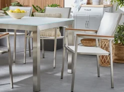 Set da pranzo da giardino 6 posti GROSSETO Piastra tripla Granito Lucido Grigio/Bianco