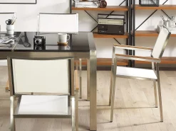 Set da pranzo da giardino 6 posti GROSSETO Piastra tripla Granito Lucido Grigio/Bianco