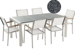 Set da pranzo da giardino 6 posti GROSSETO Piastra tripla Granito Lucido Grigio/Bianco