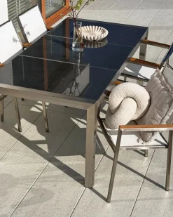 Set da pranzo da giardino 6 posti GROSSETO Piastra tripla Granito Lucido Grigio/Bianco