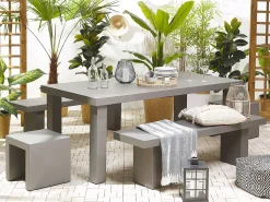 Set da pranzo da giardino con panche e sgabelli 6 posti TARANTO Cemento Grigio