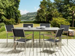 Set da pranzo da giardino 6 posti COSOLETO/GROSSETO Vetro temperato Effetto granito Nero